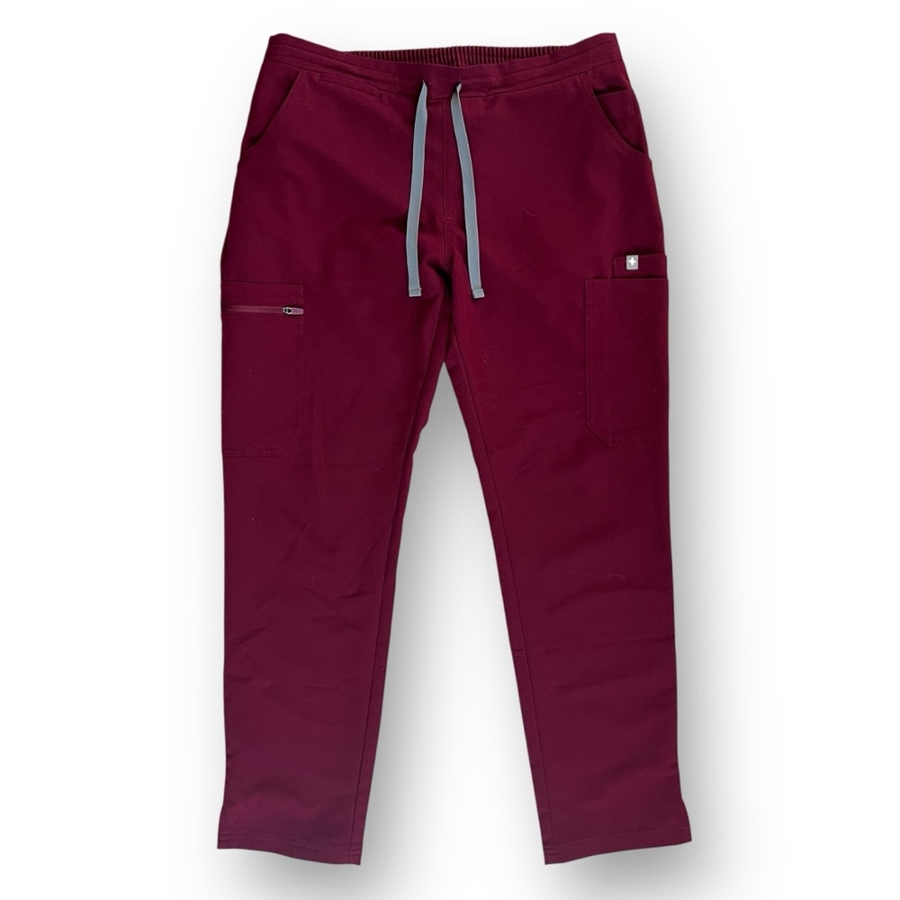 FIGS Burgundy Yola Scrub Pants with Yoga Waistband and Drawstring